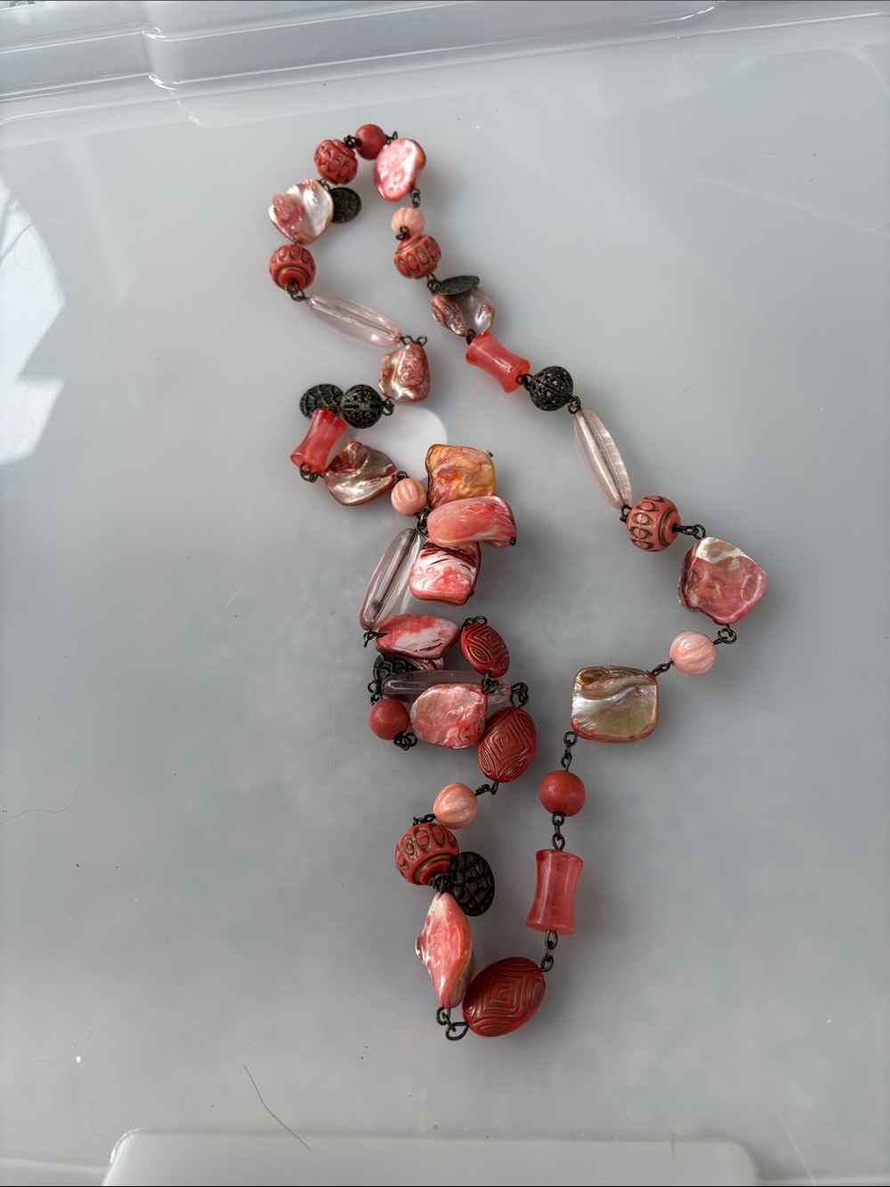 Vintage mother of pearl. Coral Red Multi-Bead Women’s Necklace